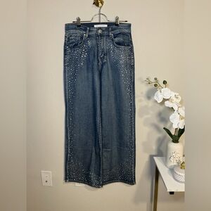 Embellished Blue Wide Leg Jeans